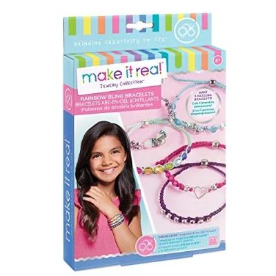 Image of Make It Real Rainbow Bling Bracelets. DIY Bead &amp; Knot Bracelet Making Kit for Girls. Arts and Crafts to Design Create Unique Tween Bracelets with Wax Cord, Beads, Charms Gem Links