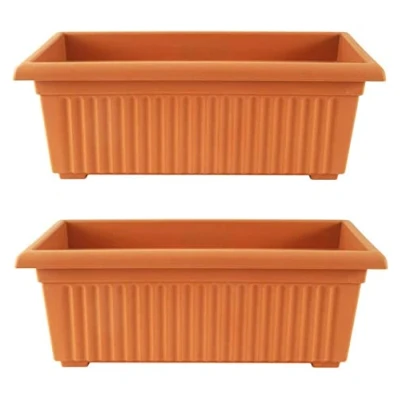 Image of Optimal Products Plastic Trough Plant Pot Long Planter Outdoor Garden Herb Flower Box UK (70cm Terracotta, 2)