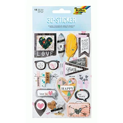 Image of folia 19902 3D Sticker II, Paper Stickers, Pack of 15, Ideal for Embellishing Cards, Crafts and Scrapbooking