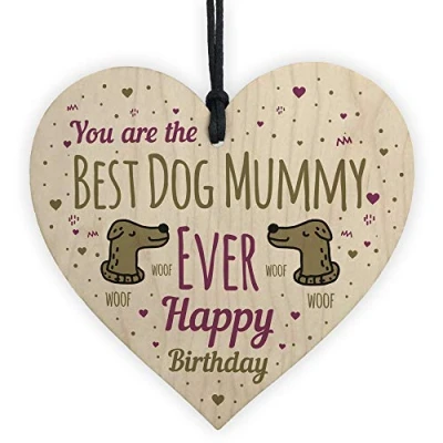 Image of RED OCEAN Best Dog Mummy Funny Mum Birthday Gifts Wooden Heart Humour Sign Keepsake