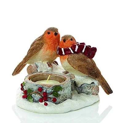 Image of Festive Premier Decorations Robin Tea Light Candle Holder