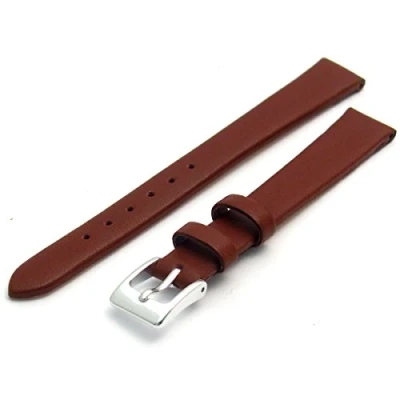 Image of Fine Calf Leather Watch Strap Band 12mm Burgundy with Chrome (Silver Colour) Buckle. Free Spring Bars (Watch Pins)