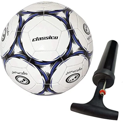 Image of Optimum Classico All Weather Football Ball Stylish, Soft Touch PVC, Even Pressure, Ideal for Training &amp; Matches, Suitable Grounds Black/Blue Size 4 With Pump
