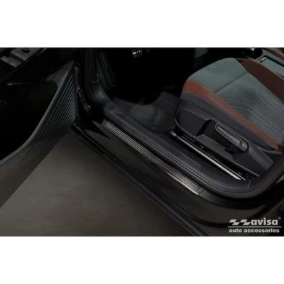Image of Black Inox door sill protectors compatible with Volkswagen ID.4 2020 &#039;Lines&#039; 4 pieces