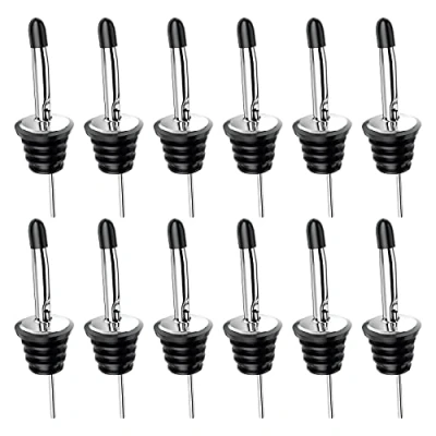 Image of Liquor Pourer, Bottle Pourers for Spirits, 12Pack Stainless Steel Freeflow Spirits Pourer Speed Wine Tapered Spout with Rubber Dust Caps