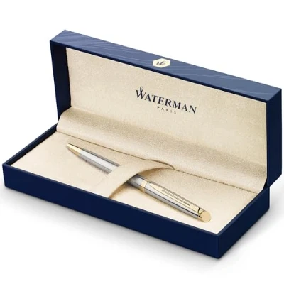 Image of Waterman Hemisphere Ballpoint Pen Stainless Steel with Gold Trim Medium Point Blue Ink Gift Box
