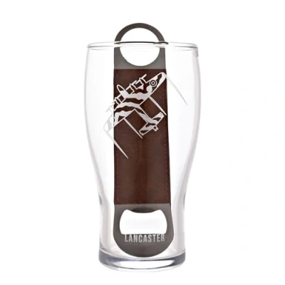 Image of Officially Licensed Royal Air Force RAF Pint Glass &amp; Bottle Opener Set Lancaster Bomber Etched Graphic Drinking Beer Home Bar, Kitchen Dining for Men, History Aviation 480ml / 16oz.