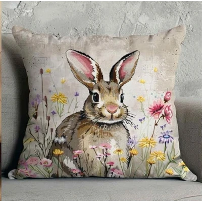 Image of kitphoenix DIY Latch Hook Kits Kit Rabbit Needlework Pillow Cover 43Cmx43Cm Hooks Knitted Embroidered Carpet Embroidery