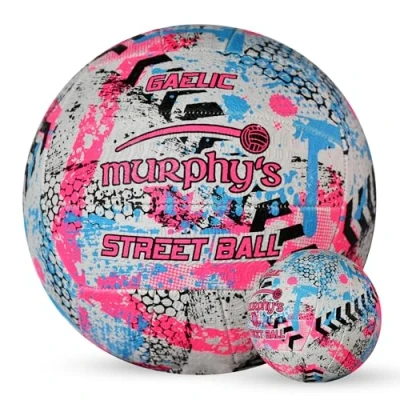 Image of Murphy&#039;s Gaelic Street Trainer Footballs, Durable Vulcanised Rubber, Long Lasting Grip for Hard Surfaces, Size 5, White/Pink/Cyan