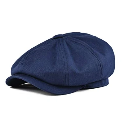 Image of BOTVELA Men&#039;s 8 Piece Newsboy Flat Cap 100% Cotton Gatsby Ivy Golf Cabbie Hat (Navy, 7 5/8)