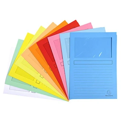 Image of Exacompta Ref 50450E Super Window Folders 220 x 310mm in Size, Suitable for Holding A4 Documents, 160gsm Card, Clear Document Viewing Assorted Colours (Pack of 10)