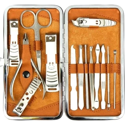 Image of H&amp;S Manicure Set for Women &amp; Men Pedicure Tools Accessories 14 pcs Stainless Steel Nail Clippers Cuticle Remover Cutter Trimming Grooming w/Leather Case Kit