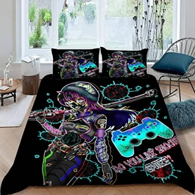 Image of Anime Bedding Sets Double Size Soft Microfiber Personalised Gamepad 3D Bed 3 Pieces Small Duvet Cover with Zipper Quilt Anti Allergic