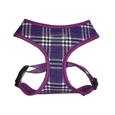 Image of Bunty Tartan Dog Harness Medium Soft, Breathable and Adjustable No Pull for Dogs. Comfortable Anti Purple