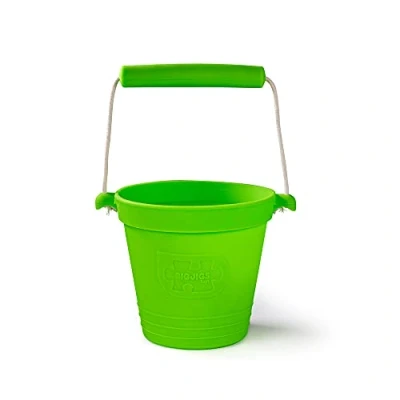 Image of Bigjigs Toys Adventure Collapsible Bucket (Meadow Green) Silicone for Sandpit, Holiday Toddlers, Quality Sand and Water