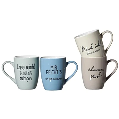 Image of Ritzenhoff &amp; Breker Set of 4 Porcelain Coffee Mugs with Sayings, Assorted