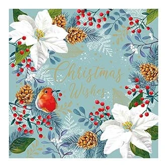 Image of Noel Tatt Christmas Cards Box of 8 Robin, Poinsettia and Winter Plants Embossed with a Foil Finish Eco Friendly &amp; Recyclable