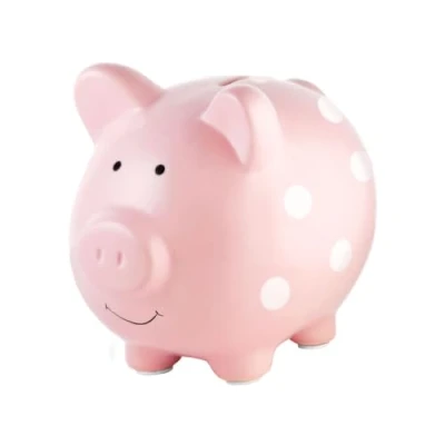 Image of Pearhead Large Piggy Bank, Ceramic Keepsake Nursery Décor, Pink Polkadot, One Size