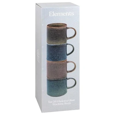 Image of Lesser &amp; Pavey Elements Stone Glaze Stacking Set of 4 Mug in Neutral Tones Dark, Light or Mottle (Dark)