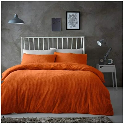 Image of GC GAVENO CAVAILIA Soft &amp; Cosy Teddy Popcorn Honeycomb Duvet Cover with Pillowcases, Luxury Fleece Warm Quilt Set, King Size Bedding, Rust