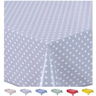 Image of Home Direct Rectangular Oilcloth PVC Wipe Clean Tablecloth Table Cover 140cm x 200cm 55x78 Polka Dot Light Grey, Silver