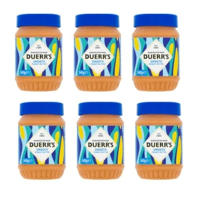 Image of Duerr&#039;s Smooth Peanut Butter Pack of 6x340g Creamy Spreadable Nut