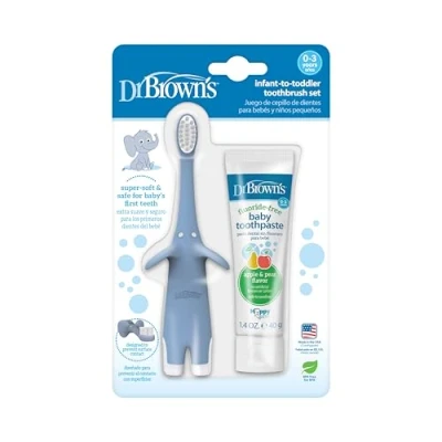 Image of Dr. Brown&#039;s Natural Flow Infant Toothbrush, Toothpaste Combo Pack, Blue