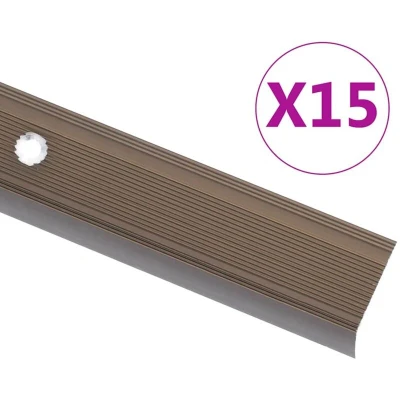 Image of vidaXL Stair Nosings in L shape 15 pcs Aluminium 100 cm Brown