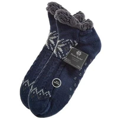 Image of Metzuyan WS AW23 1 Pair Mens Low Cut Lounge Slipper Socks Bed Sherpa Lined Super Warm Cosy Non Slip Size Navy 6 11