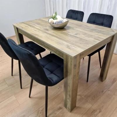 Image of KOSY KOALA Dining Table and 4 Chairs Rustic Effect Wood Black Velvet Room