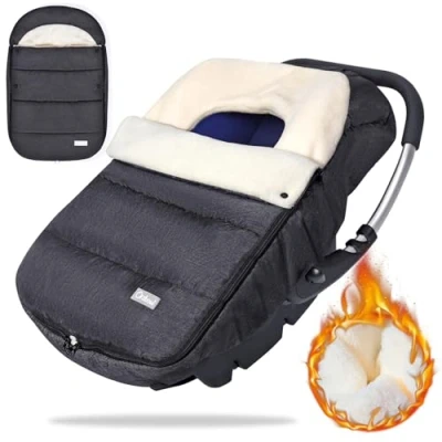 Image of Orzbow Winter Baby Car Seat Cover,Universal Blanket for w/Adjustable Collar,Waterproof Footmuff w/Zip,Warm Coral Fleece,Detachable and Machine Washable (Dark Grey)