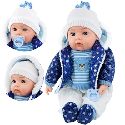 Image of Bibi Doll 20&quot; Lifelike Large Size Soft Bodied Baby Girls Boys Toy With Dummy &amp; Sounds (Blue Onesie)