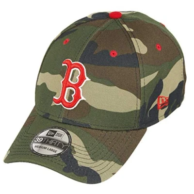 Image of New Era Boston Red Sox 39thirty Stretch Cap Mlb Essential Woodland Camouflage S M