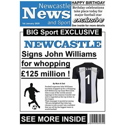 Image of Personalised Newcastle Newspaper Football Birthday Card (19 20)