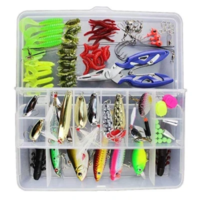 Image of Vicloon 120 PCS Fishing Lures Mixed Including Spinners,VIB,Treble Hooks,Single Hooks,Swivels,Pliers and Tackle Box