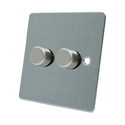 Image of AET FSC2GDIM40 Satin Chrome Flat 400W 10 Amp Double 2 Gang Way Light Dimmer Switch, 400 W, 240 V