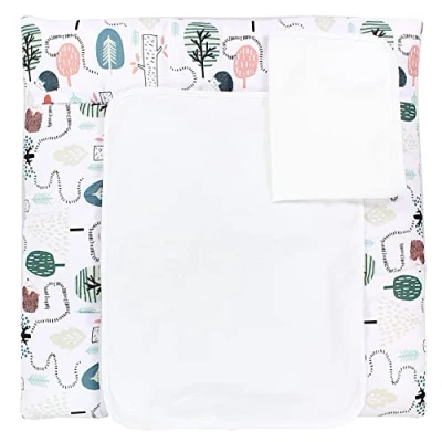 Image of TupTam Baby Changing Mat with 2 Removable Terry Cloths, Hedgehog in The Forest/Mint, 75 x 80 cm