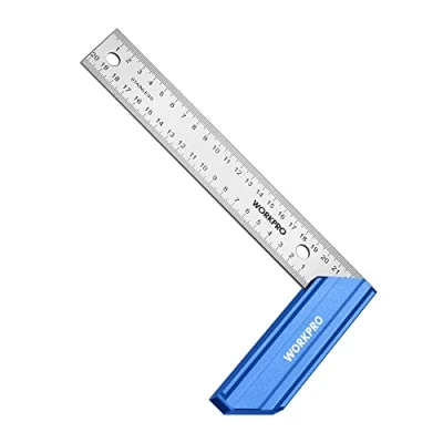 Image of WORKPRO Try Square Carpenter&#039;s 200 mm Stainless Steel Angle with Aluminium Alloy Handle for Woodworking Carpenters and Locksmith Work