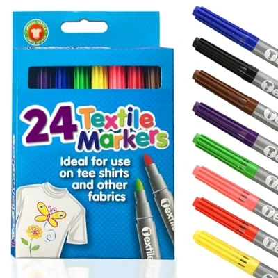 Image of G4GADGET Pack Of 24 Quality Colored Fabric Markers T Shirt Pens Marker Pen Textile 4.8mm bullet tips (24)