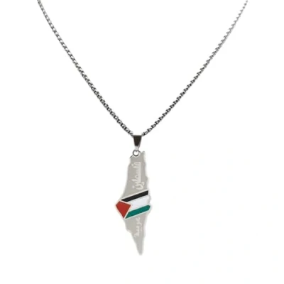 Image of Jiqoe Necklace, Trendy Palestine Map Pendant Necklace Stylish Gold/Silver Clavicular Chain Neck Jewelry Ornament for Parties Datings
