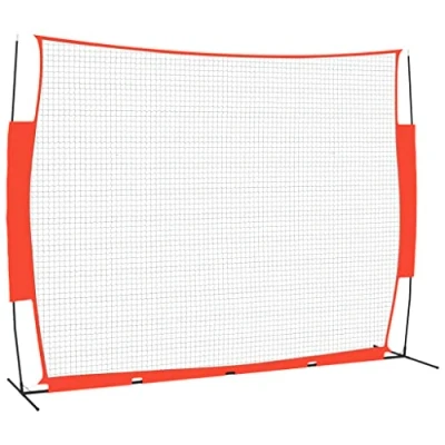 Image of vidaXL Portable Baseball Practice Net Waterproof Polyester Material, Sturdy Steel &amp; Fibreglass Frame Red Black, Size 369x107x271 cm Ideal for Training and Games