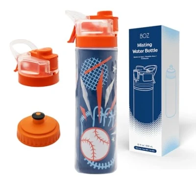 Image of BOZ Pro Misting Water Bottle Base Ball Imprinted Squeeze Bottle, Fine Mist Spray Secure Leak Proof Design, Sports 650ml, BPA Free for Youth