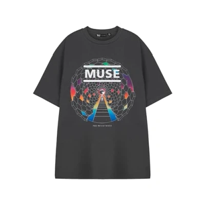 Image of Vanilla Underground Muse Resistance Unisex Grey Graphic Tee Short Sleeve T Shirt for Men &amp; Women Band Merchandise Alternative Rock Music Apparel Retro Style Top Fans of