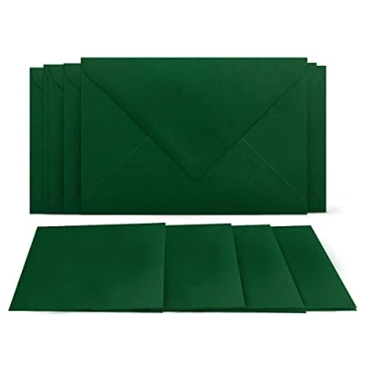Image of 50 folding cards with envelopes set dark green,DIN A6 blank double 14.8x21 cm (160 g/m²),DIN C6 envelope 11.4x16.2 (100 g/m²) wet seal,greeting invitation wedding