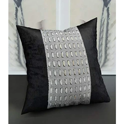 Image of Modern Crush Velvet Fabric Beautiful Diamante Cushion Covers (Black, 18&quot; x 18&quot;)