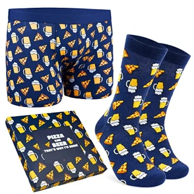 Image of CityComfort Mens Boxers and Funny Socks Set Retro Gaming Boxer Shorts Soft Breathable Men Teenagers for (Navy Pizza, 3XL)
