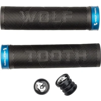 Image of Wolf Tooth Lock On Echo Grip Black with Blue Collar Bike Accessories Custom Parts Precision Engineered