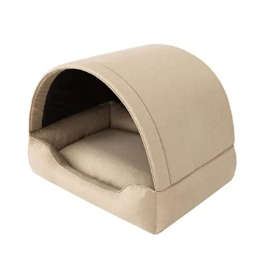 Image of PillowPrim Dog Bed, Fabric House, Cat Cave, Basket, Sleeping Places, Furniture for Animals, Sofa, Beige, L: 60 x 47 cm