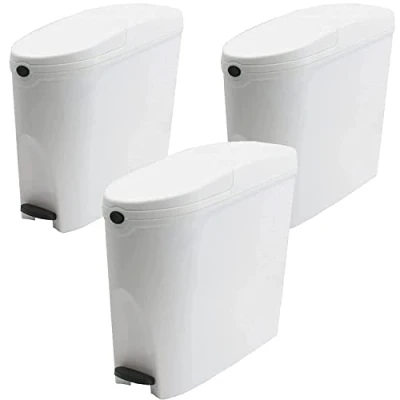 Image of Pro Kleen Sanitary Bin 20L Slimline Washrooms Toilets Hygienic Disposal Pedal Container Bins for Female Ladies And Baby Hygiene Products 3 x 20 litres (White)