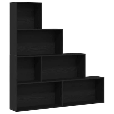 Image of vidaXL Black Oak Bookcase Engineered Wood Shelving Unit for Living Room/Office/Study Matte Finish, 5 Shelves, Free standing, 157x24x160cm